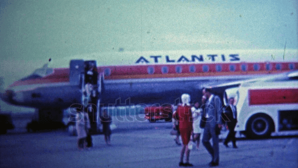 Retro clip of an airplane waiting for passengers.