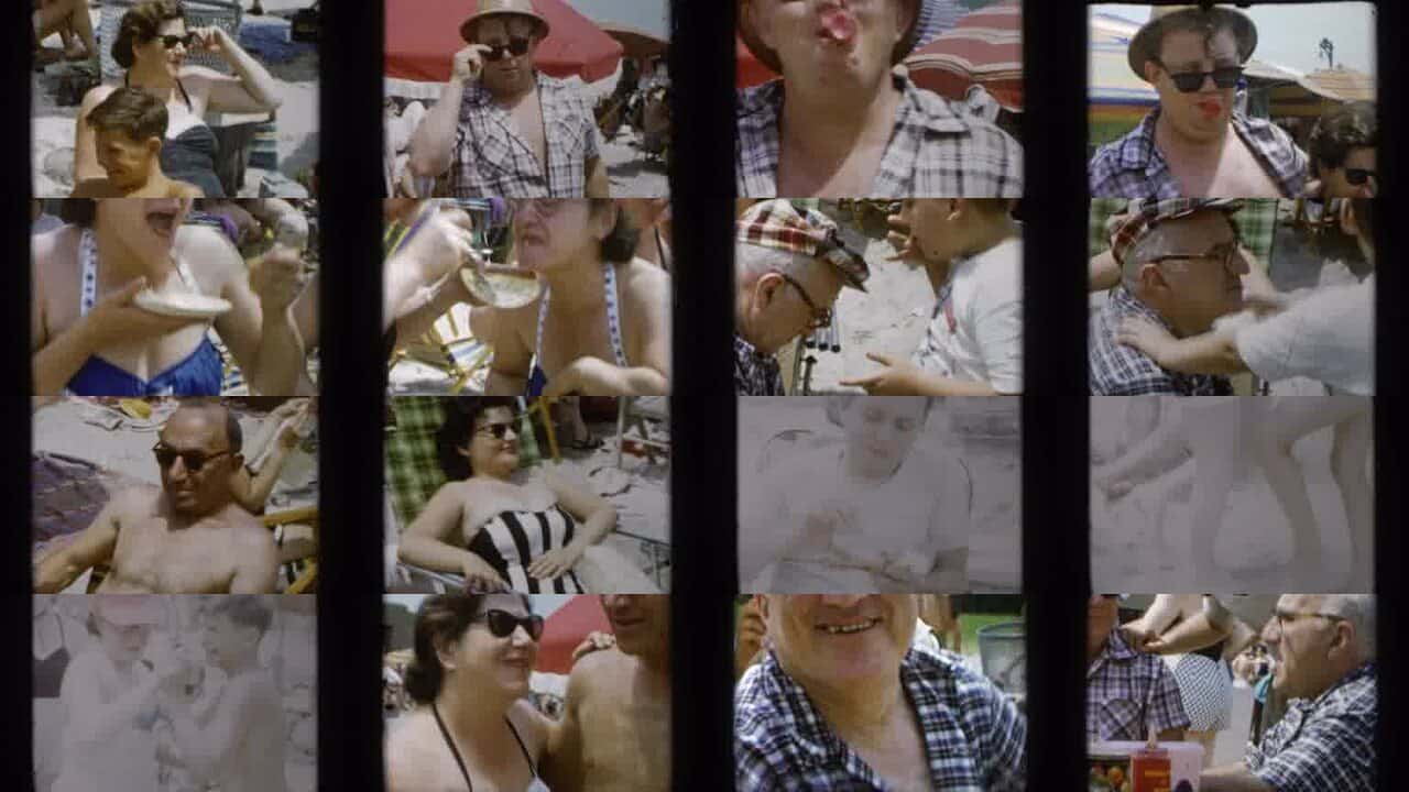 1950s beach and family social life home movie collage.