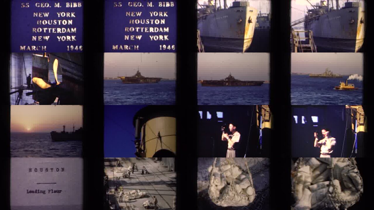 1946 Netherlands archival home movie collage showing representative scenes from this vintage stock footage collection