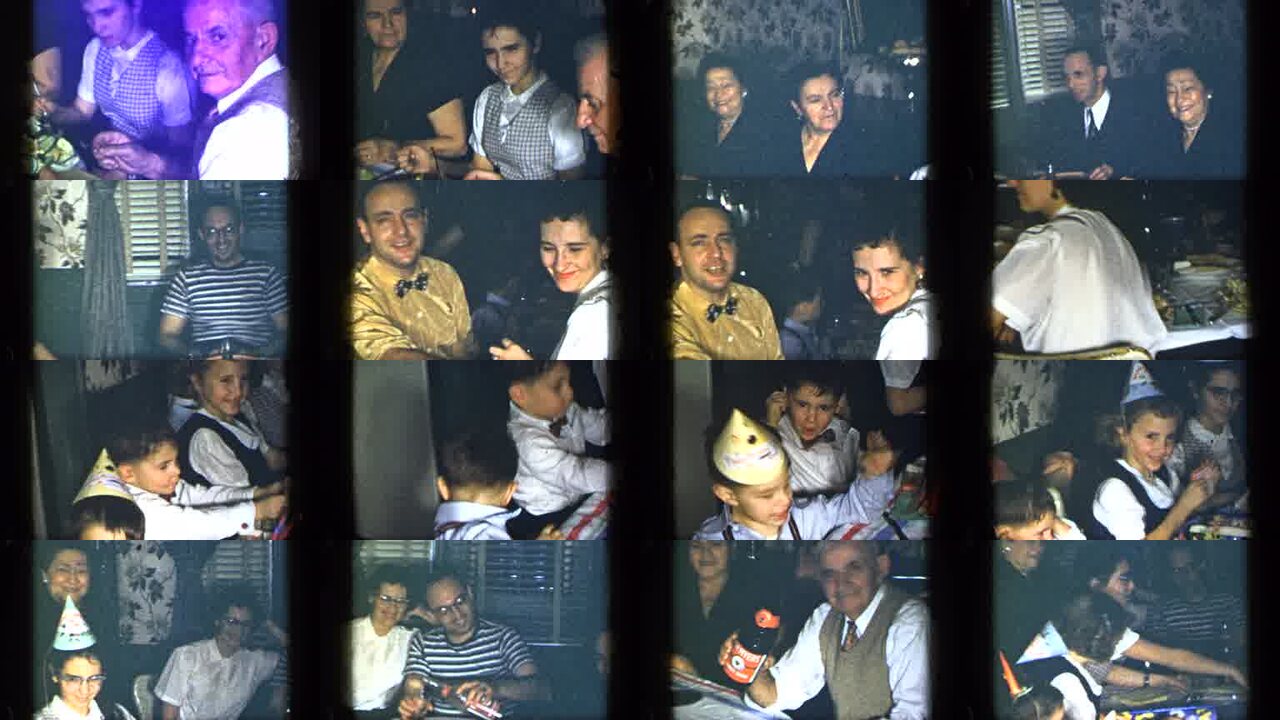 1948 New York archival home movie collage showing representative scenes from this vintage stock footage collection