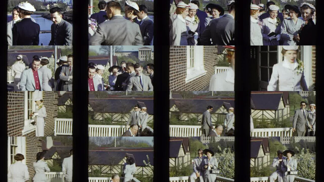 1951 Boston archival home movie collage showing representative scenes from this vintage stock footage collection