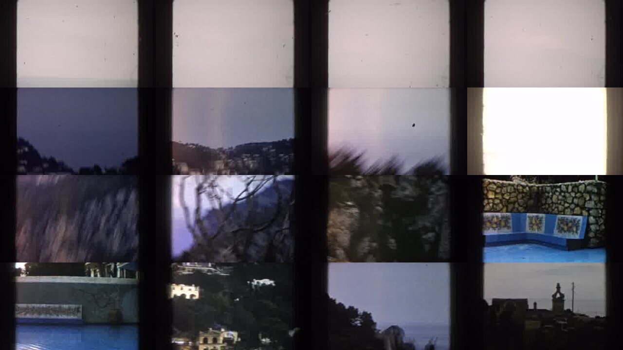 1960 Italy archival home movie collage showing representative scenes from this vintage stock footage collection