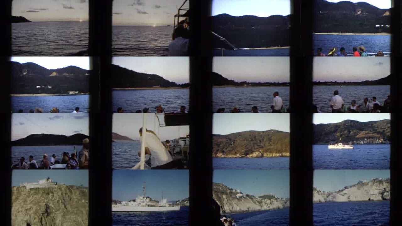 1962 Acapulco Mexico archival home movie collage showing representative scenes from this vintage stock footage collection