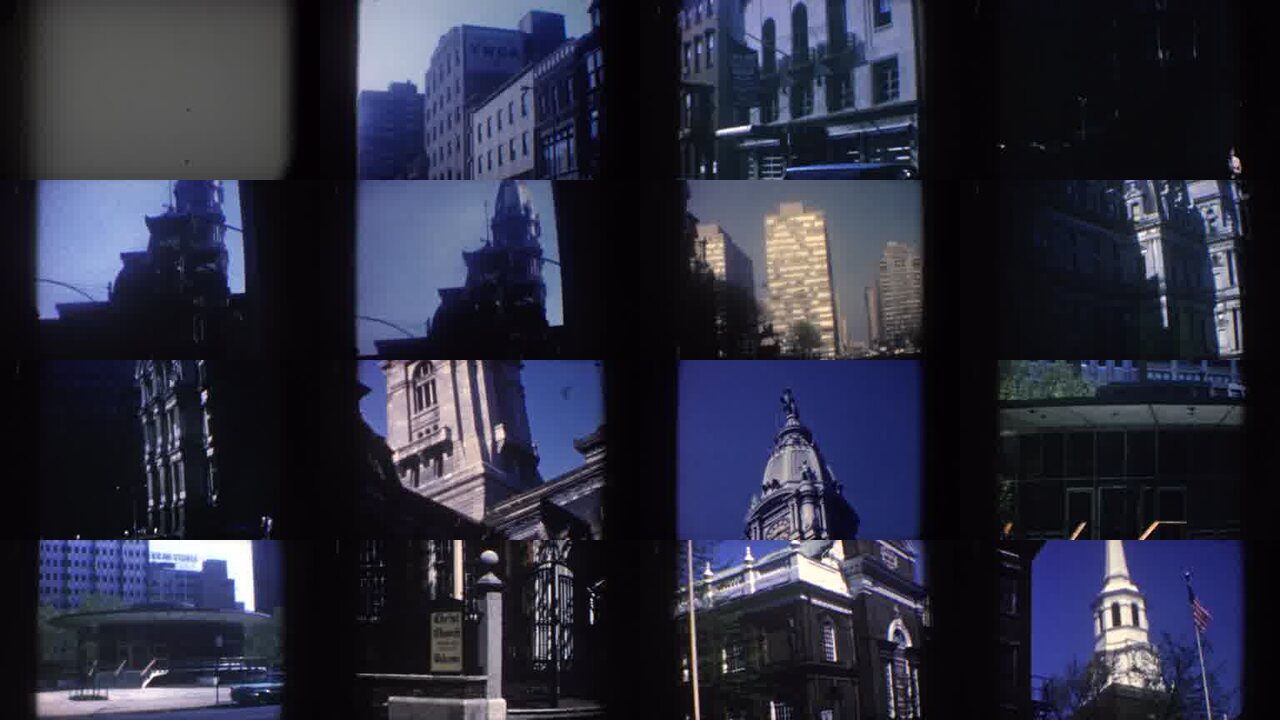 1962 Philadelphia Pennsylvania archival home movie collage showing representative scenes from this vintage stock footage collection