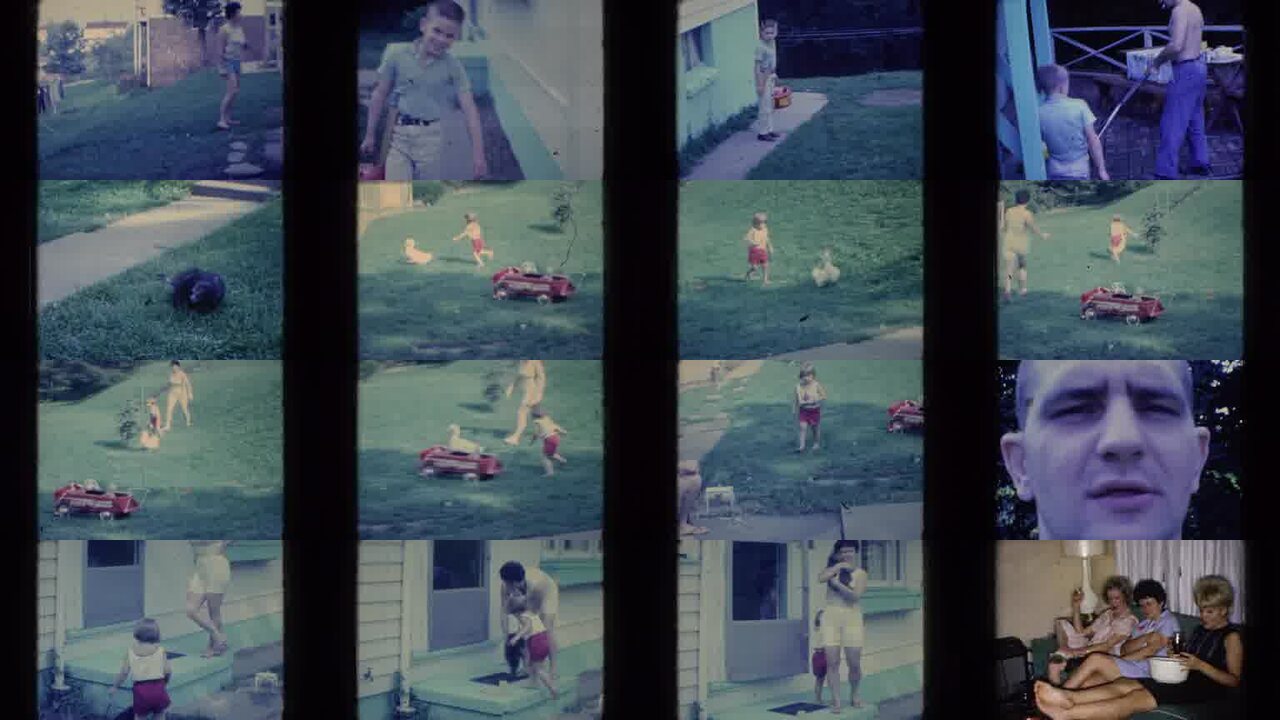 1965 Wellsburg Iowa archival home movie collage showing representative scenes from this vintage stock footage collection