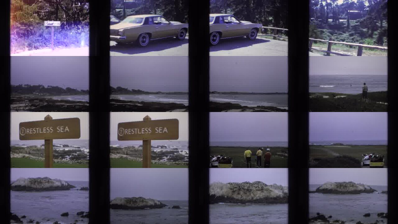 1973 Central Coast California archival home movie collage showing representative scenes from this vintage stock footage collection