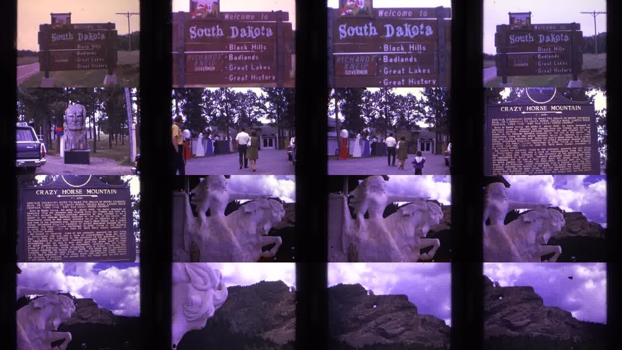 1974 South Dakota archival home movie collage showing representative scenes from this vintage stock footage collection