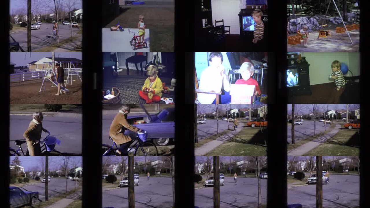 1975 California archival home movie collage showing representative scenes from this vintage stock footage collection