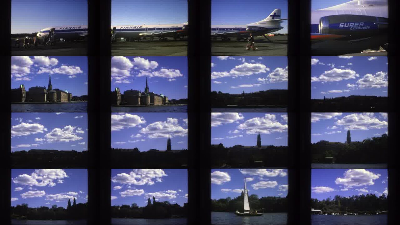 1975 Stockholm Sweden archival home movie collage showing representative scenes from this vintage stock footage collection