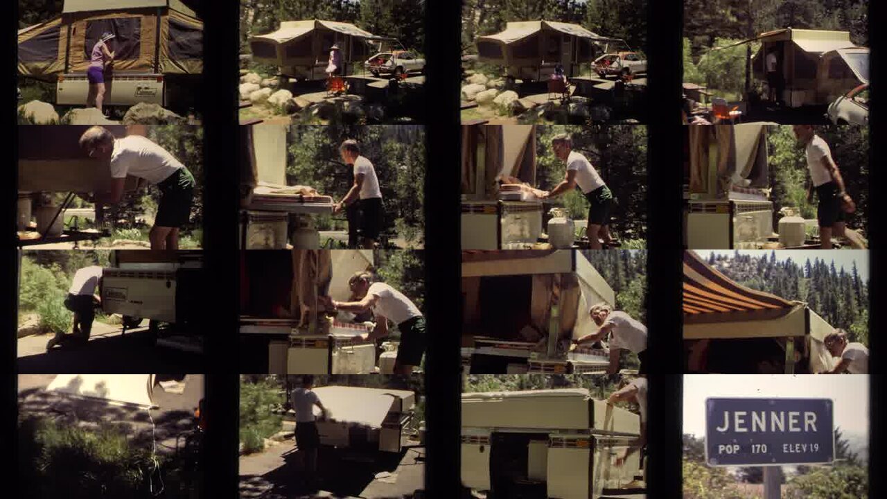 1980 Mendocino California archival home movie collage showing representative scenes from this vintage stock footage collection
